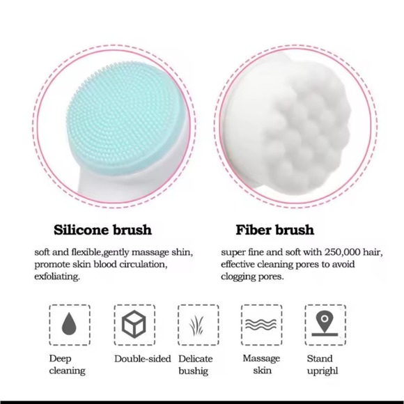 2 in 1 Facial Cleansing Brush Silicone Bristles Exfoliating Face Massager Tool - Picture 5 of 6